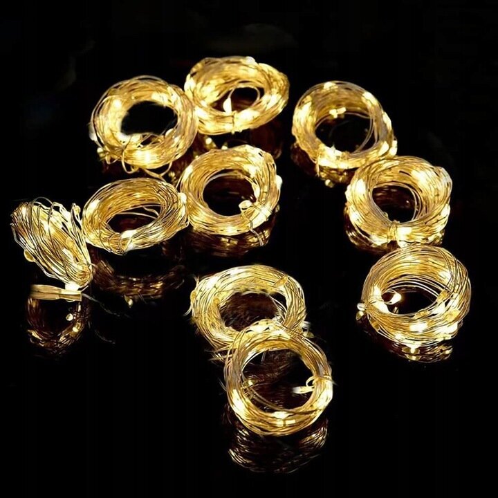 LED aizkaru virtene, 300 LED, 3x3 m, silti baltā / dzeltenā krāsā.