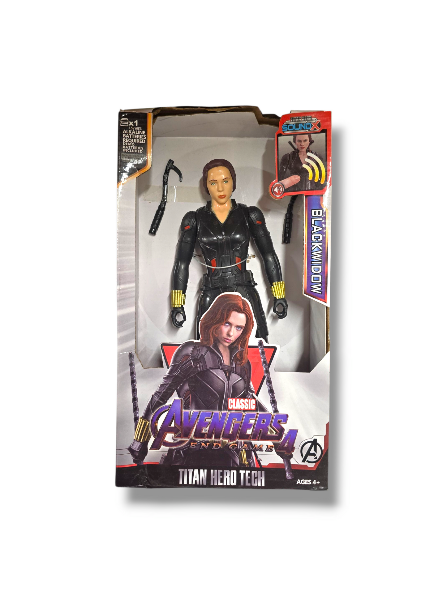 Figūriņa Avengers melnā atraitne ar ieročiem ar skaņām, 28 cm (Bojāts iepakojums)