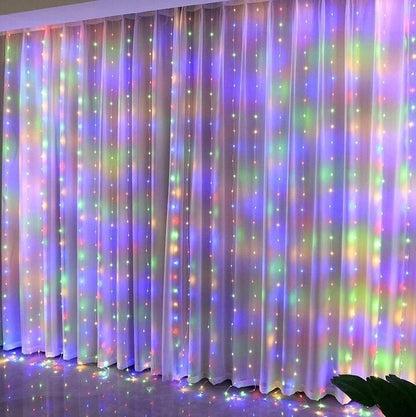LED aizkaru virtene, 300 LED, 3x3 m, krāsainas(bez barošanas bloka)
