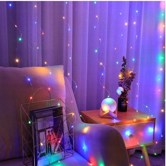 LED aizkaru virtene, 300 LED, 3x3 m, krāsainas(bez barošanas bloka)