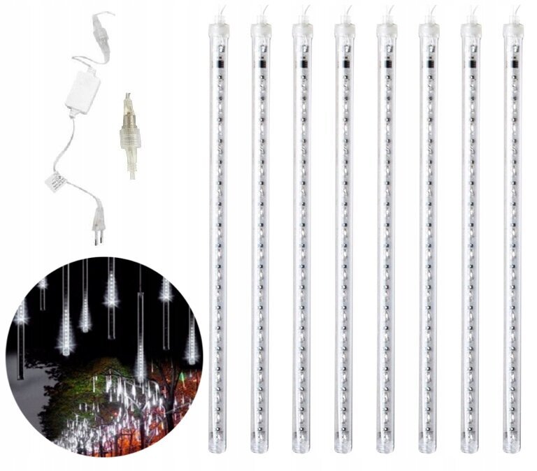 Lāstekas Meteor lietus 50cm lampiņas, 4.1m, auksti baltas