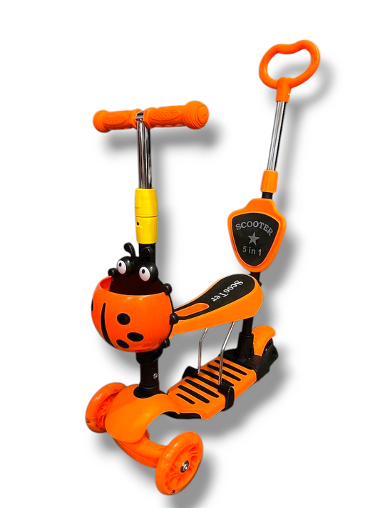Skrejritenis ar stumšanas rokturi Scooter 5in1, oranžs