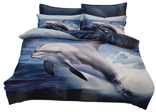Gultas veļas komplekts Milano,200x220cm, 4 daļas, zils ar delfiniem