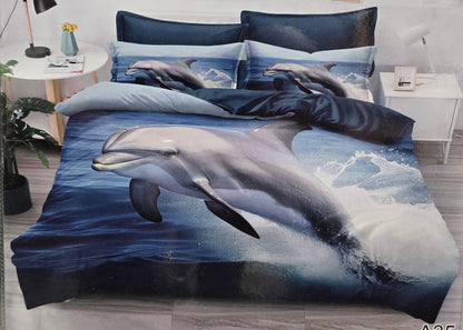 Gultas veļas komplekts Milano,200x220cm, 4 daļas, zils ar delfiniem