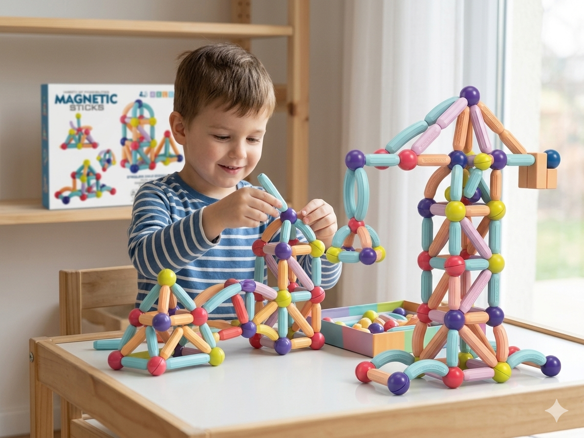 Magnētiskais konstruktors "Magnetic Sticks" – bezgala daudz radošu iespēju!(76 detaļas)